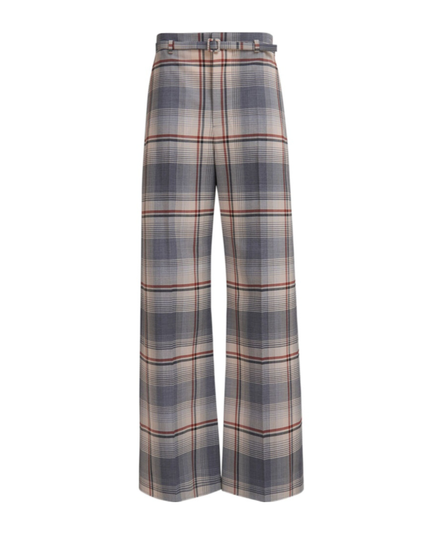 Marni Belted Check-print Trousers In Gray