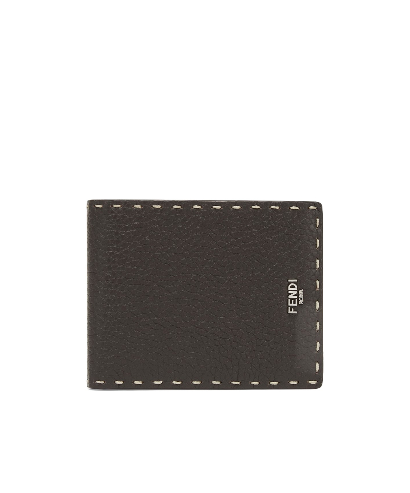 Fendi Brown Selleria Bi-fold Wallet With 132 Hand-sewn Topstitches