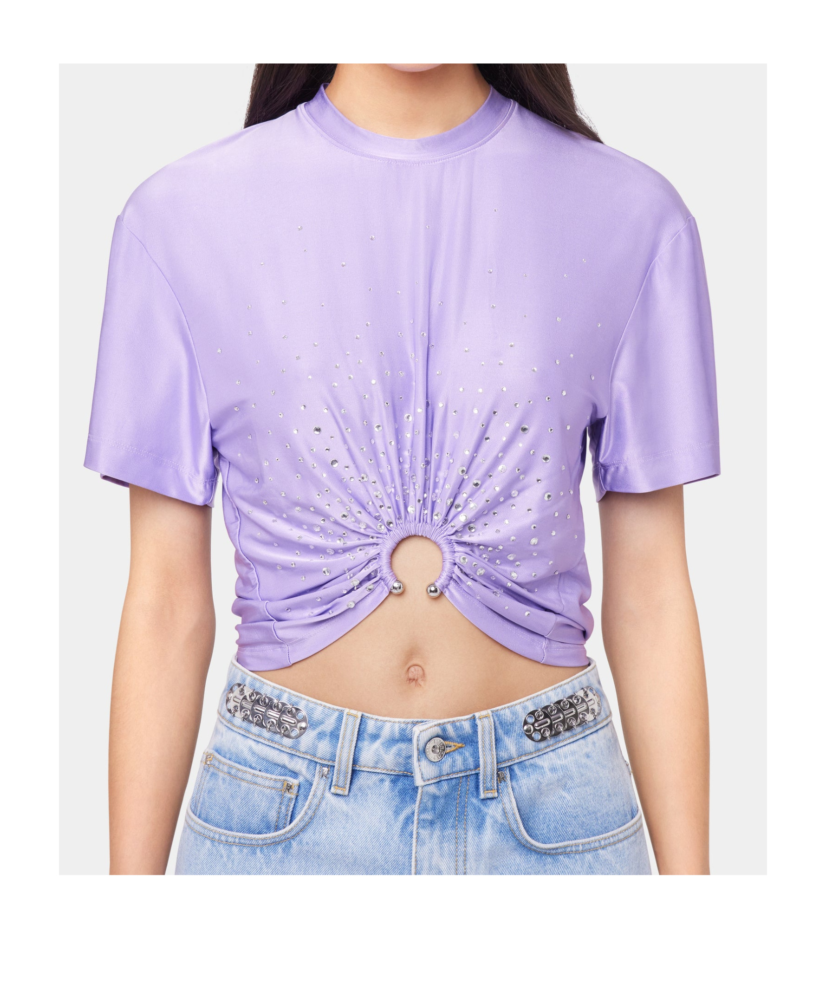Rabanne Cropped T-shirt With Piercing Detail In Purple