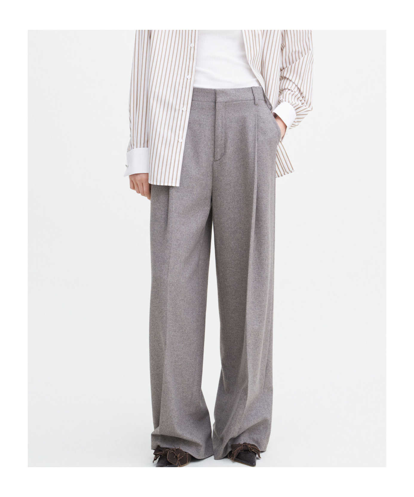 Shop Filippa K Pleated Wide-leg Trousers In Gray