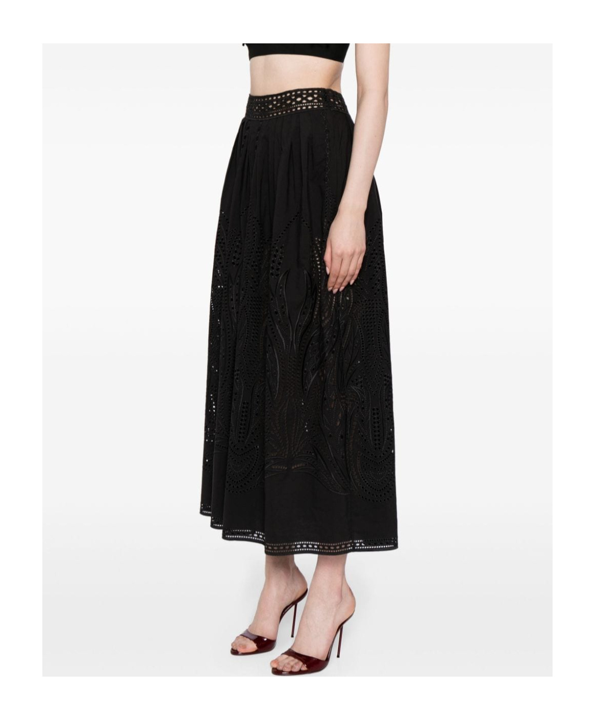 Alberta Ferretti Lace-detail Maxi Skirt In Black