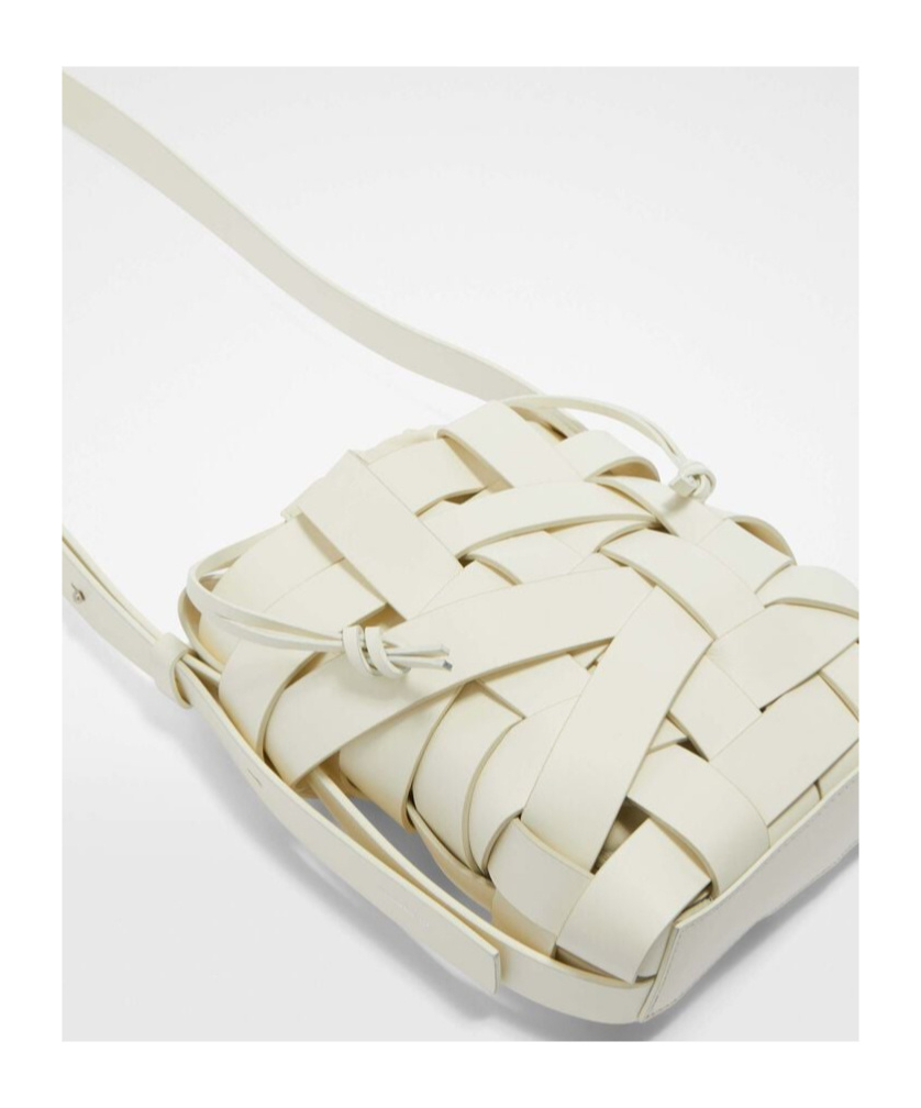 Jil Sander Small Woven Leather Bucket Bag In Nude