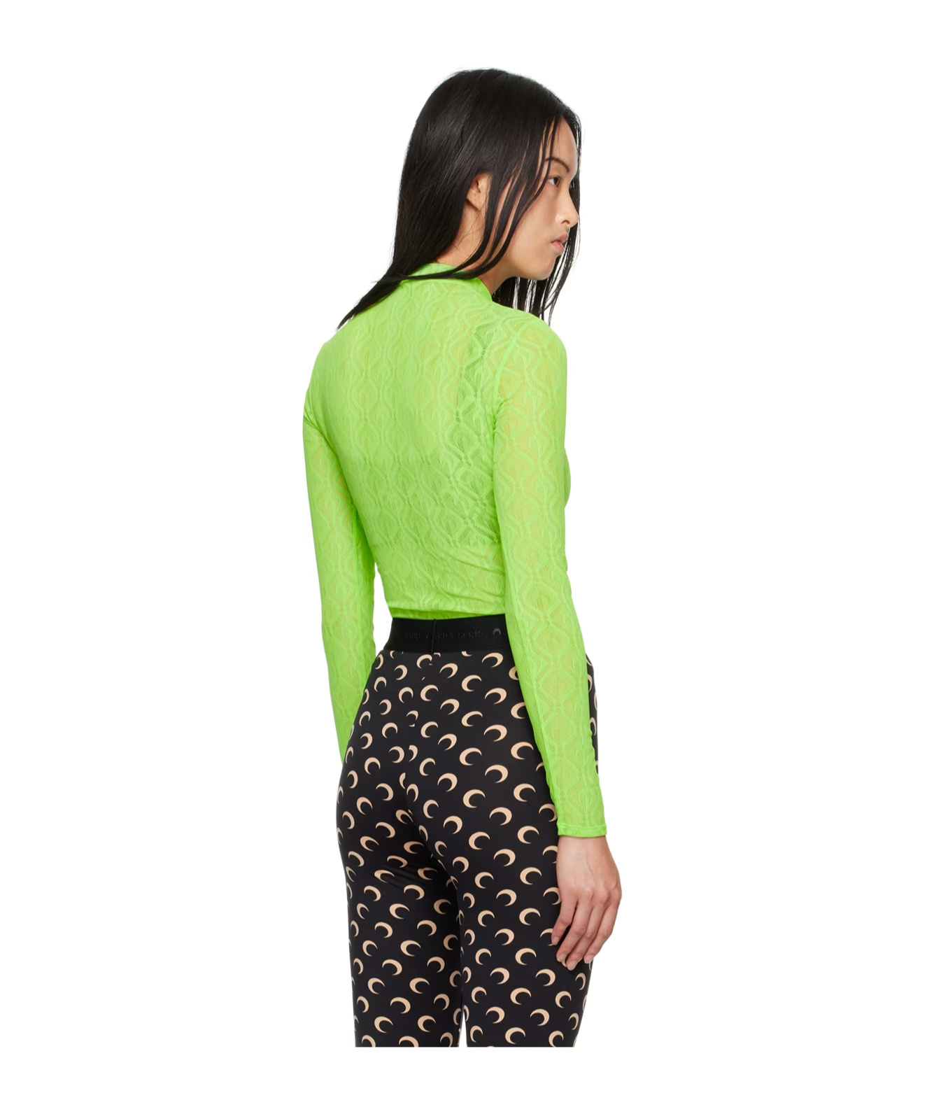 Marine Serre Green Moon Diamond Second Skin Long Sleeve T-shirt In Green