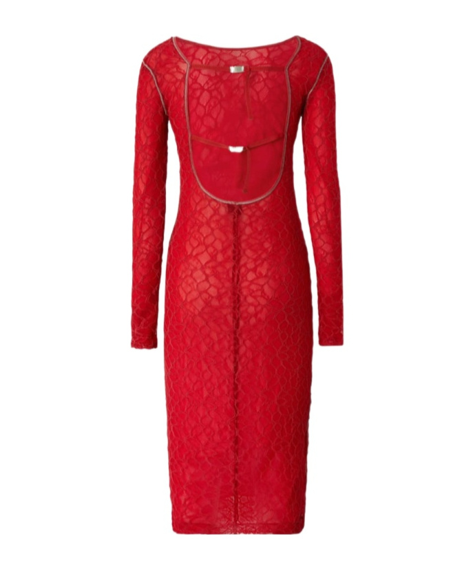 Pinko Slim-fitting Lace Dress With Open Back In Red