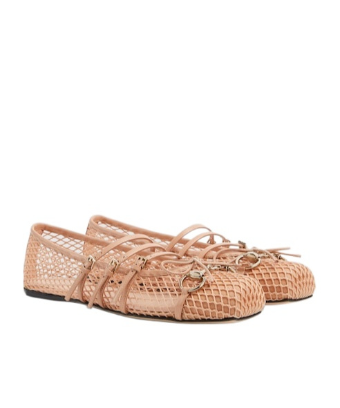 Gucci Horsebit Leather-trimmed Mesh Ballet Flats In Pink