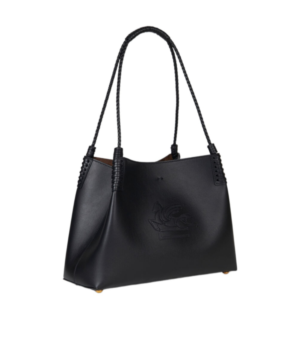 Etro 'libra' Black Shopper With Tone On Tone Pegaso Motif In Black