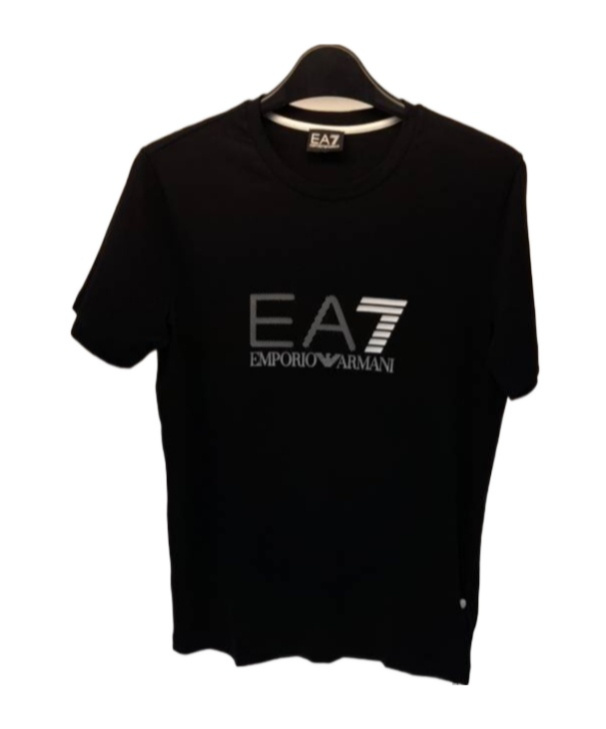 Ea7 Logo Round Collar Short-sleeved T-shirt In Black
