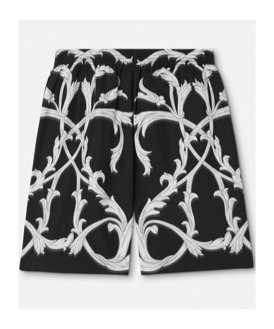 Versace Acanthus Leaves Silk Shorts In Black