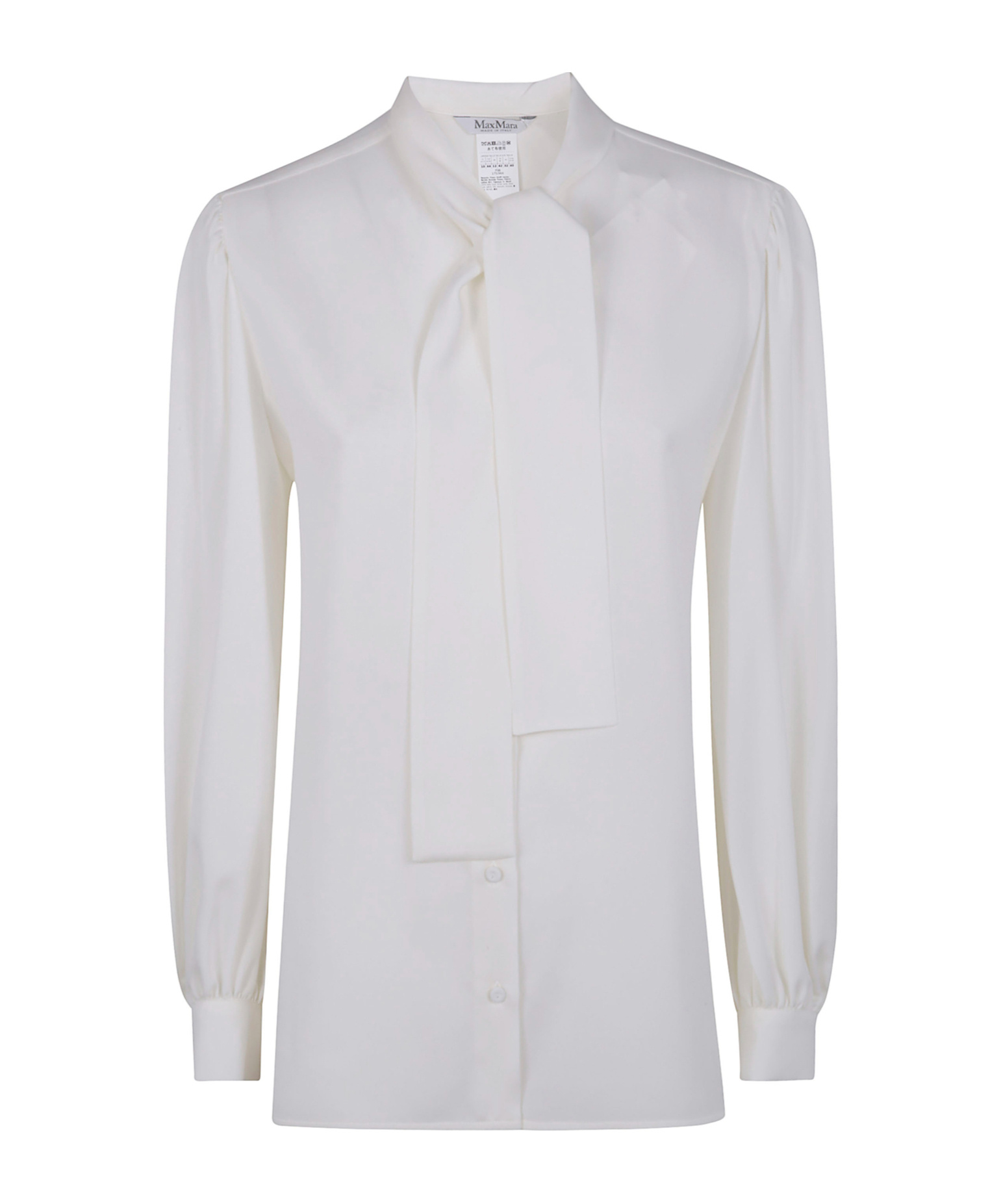 Max Mara Tie-neck Puff-sleeve Shirt In White