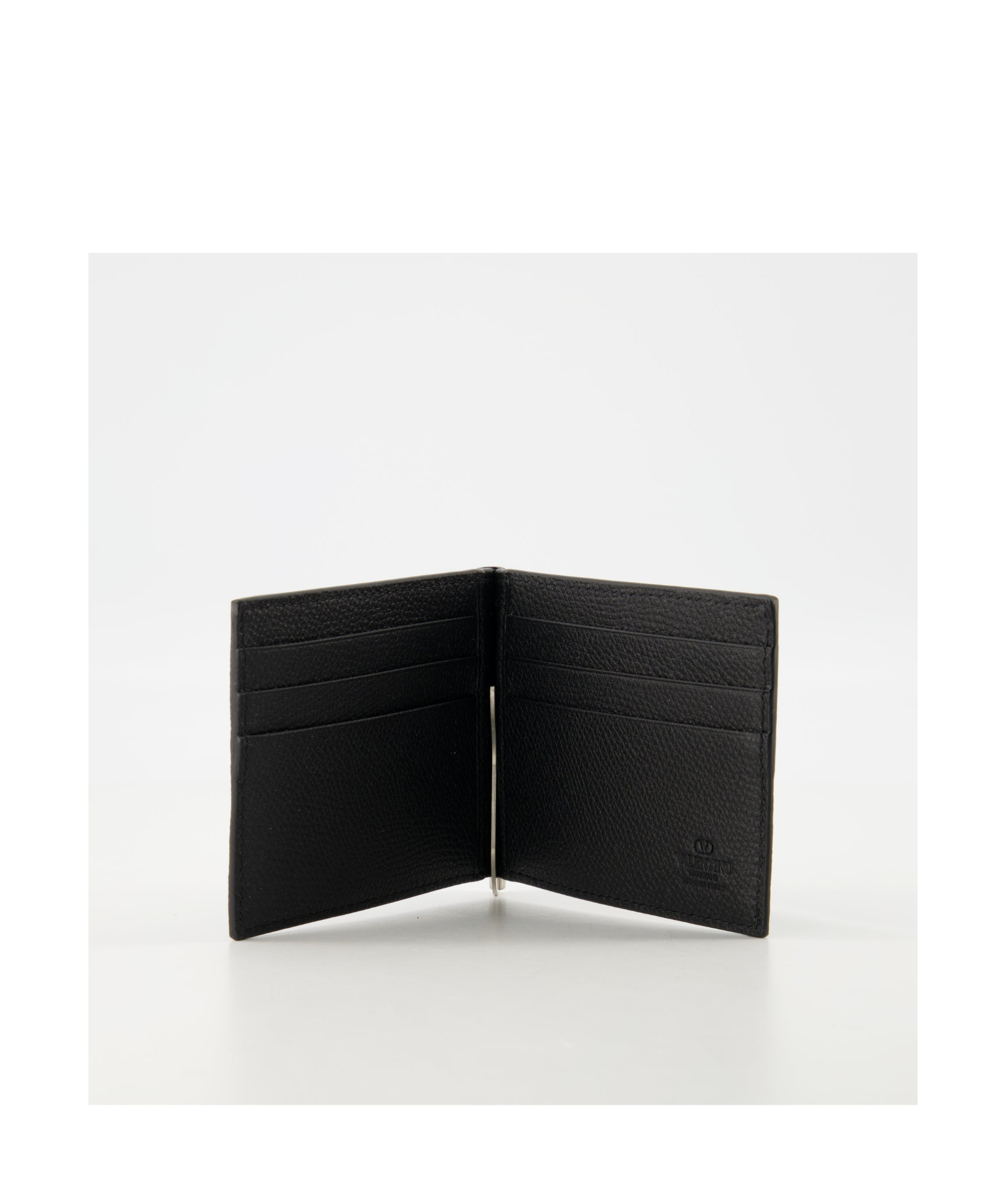 Valentino Vlogo Bi-fold Leather Wallet With Money Clip In Black