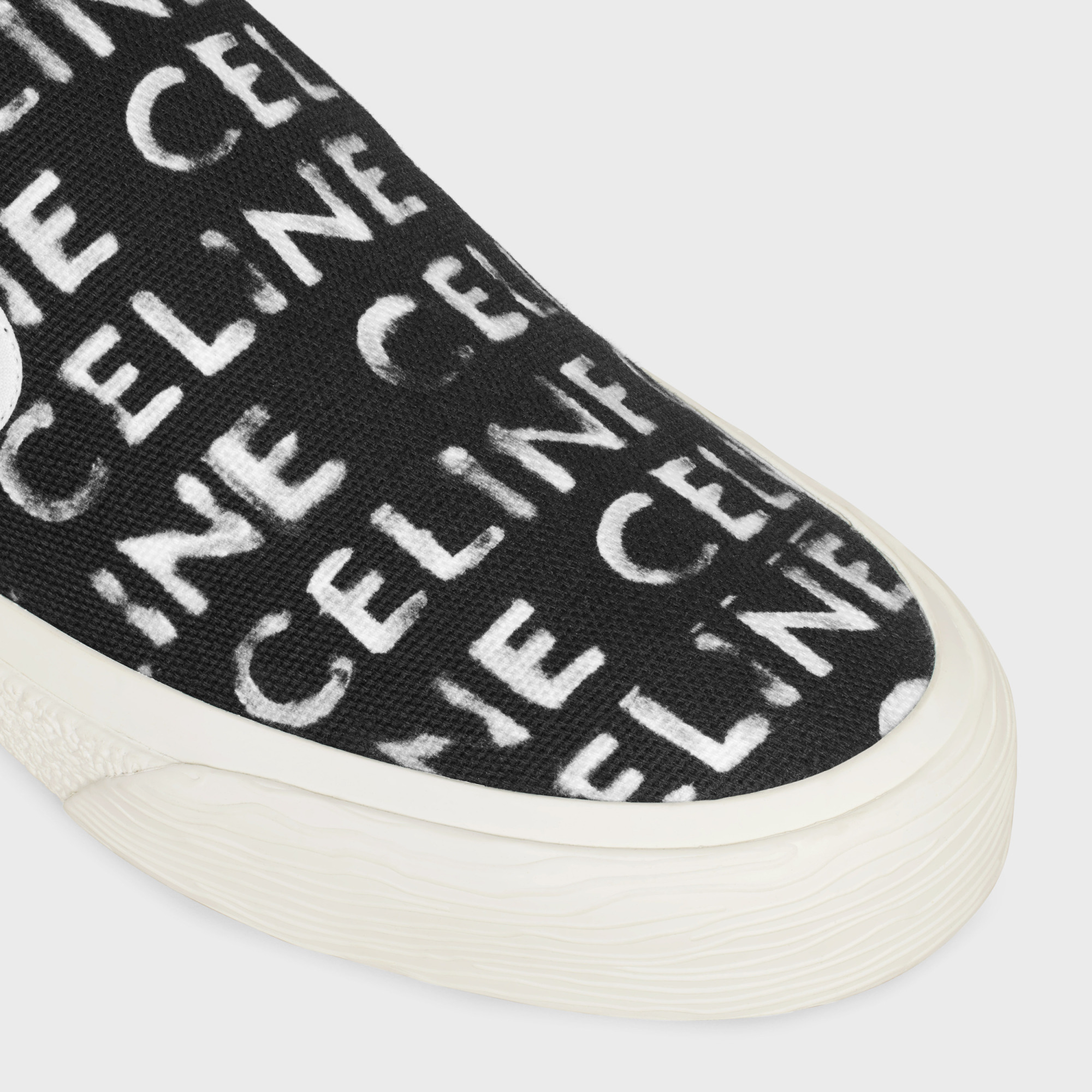 Celine Elliot Leather-trimmed Logo-print Canvas Slip-on Sneakers In Black