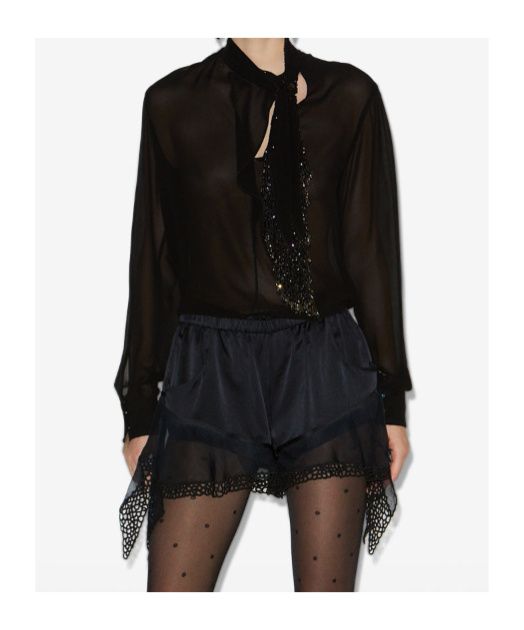 Isabel Marant Elaura Bead-embellished Semi-sheer Silk-georgette Blouse In Black