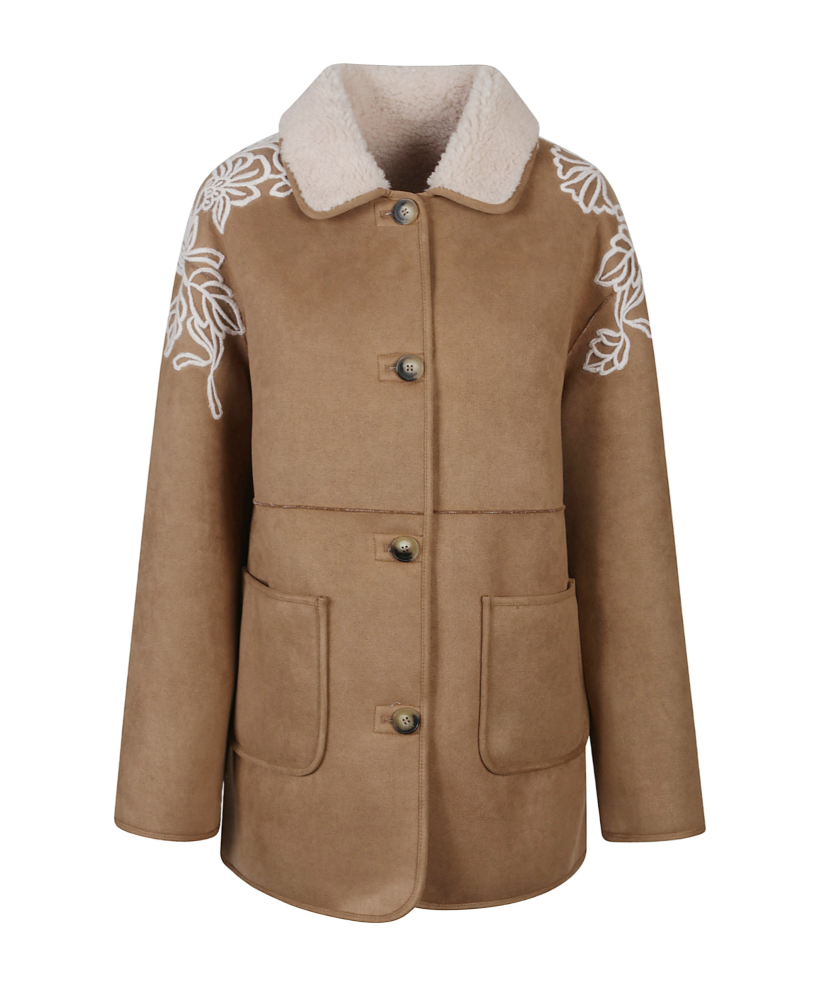 Ermanno Firenze Floral-embroidered Suede Jacket In Brown