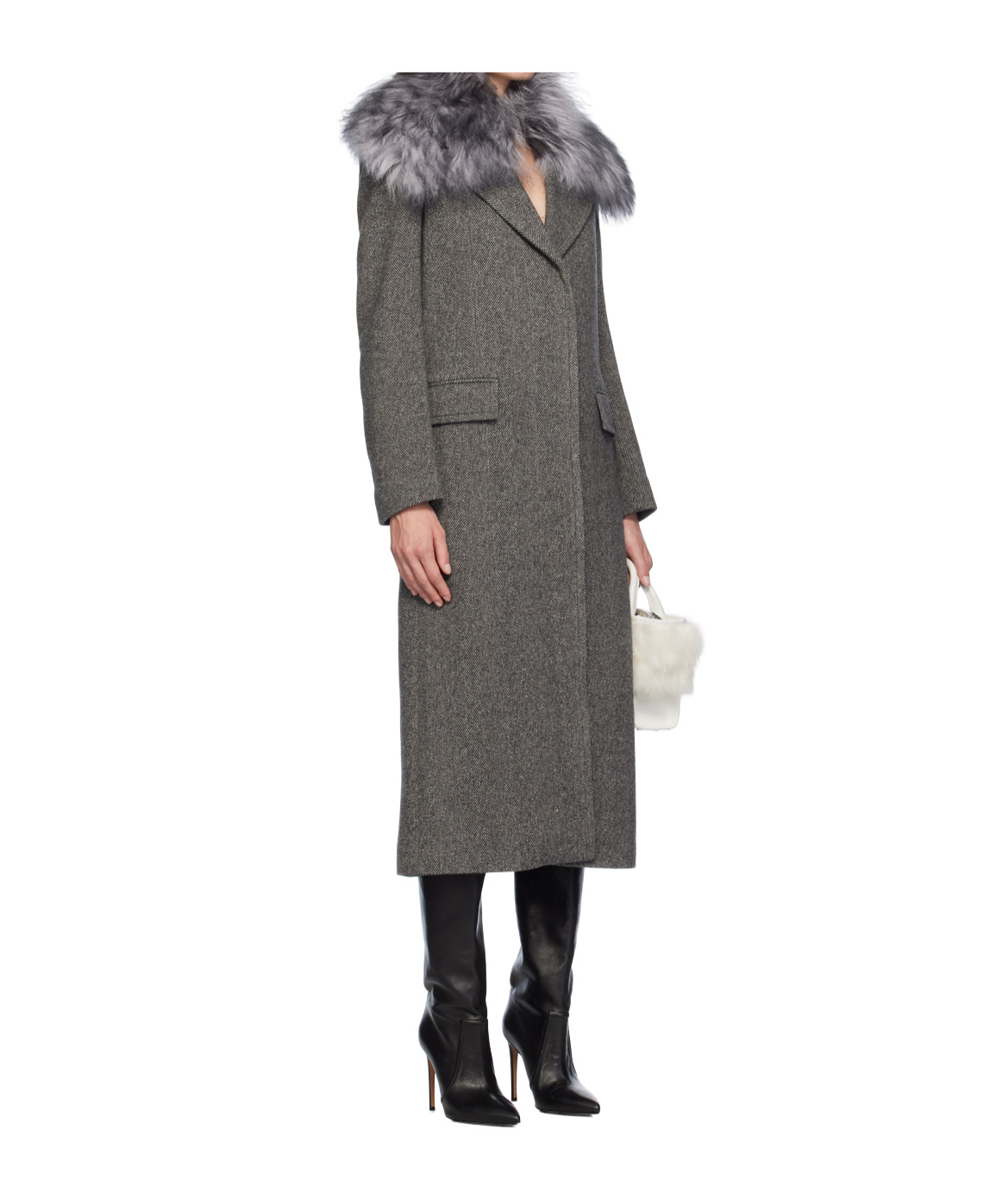 Blumarine Herringbone Pattern Coat In Black