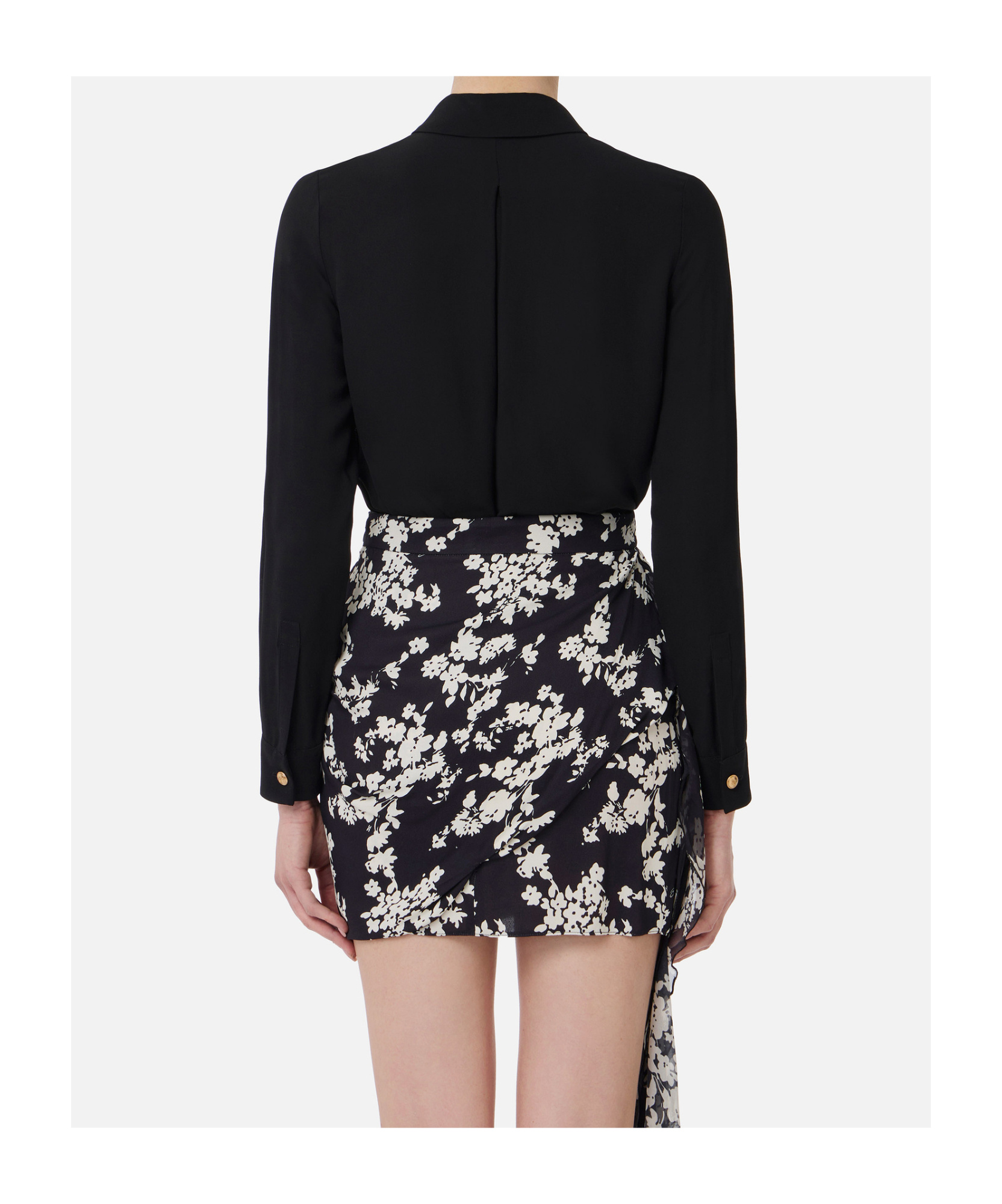 Elisabetta Franchi Blouse In Georgette Fabric With Lettering Bands In Black