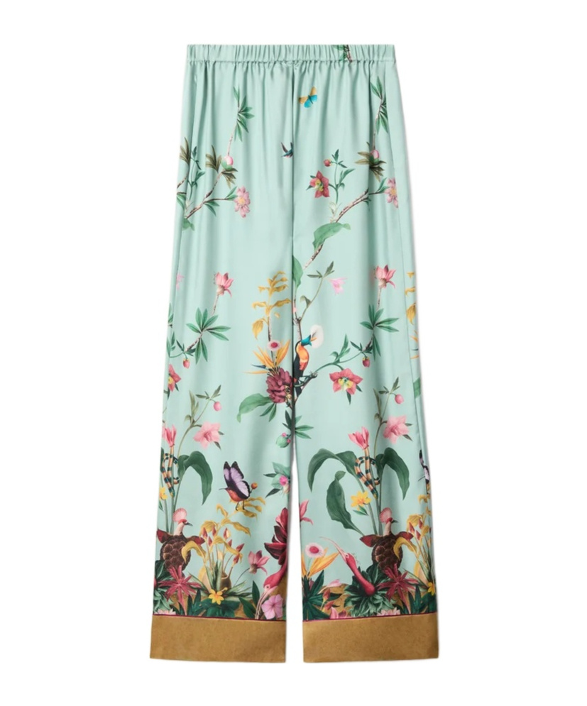 La Doublej Multicolor Pants With Rear Elastic Waist And All-over Floral Motif In Silk Woman In Pattern