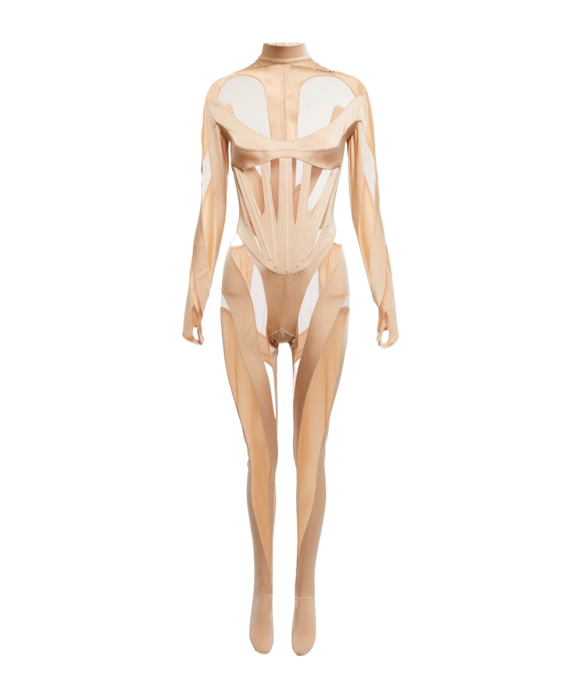 Mugler Sewn-together Lace Jumpsuit In Brown