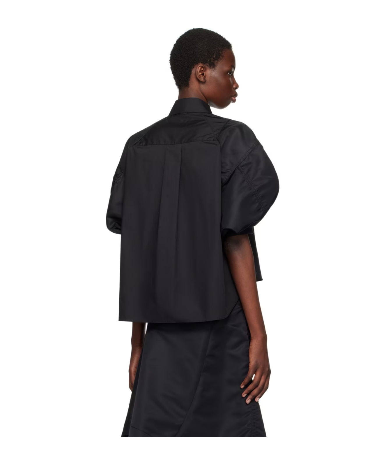 Sacai Mixed Media Three-quarter Sleeve Gabardine Jacket In Black