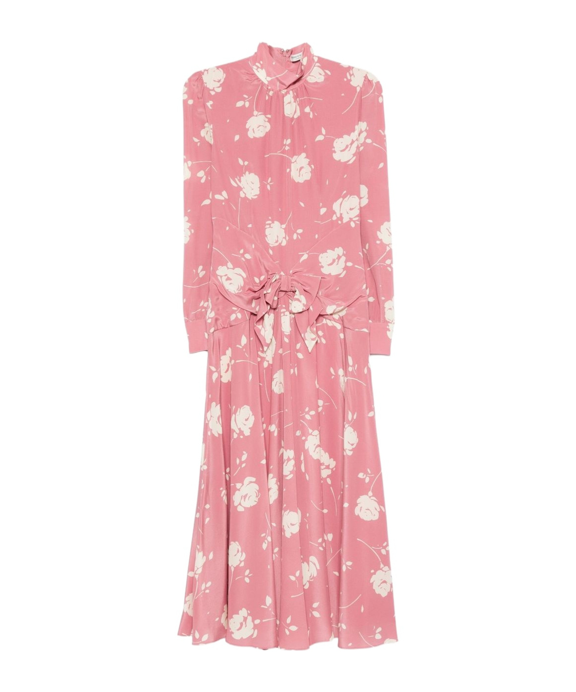 Alessandra Rich Bow-embellished Gathered Floral-print Silk-georgette Midi Dress In Pink