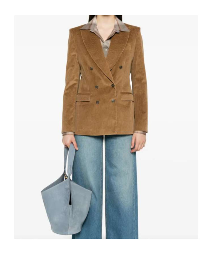 Etro Camel-colored Ribbed Double-breasted Blazer In Brown