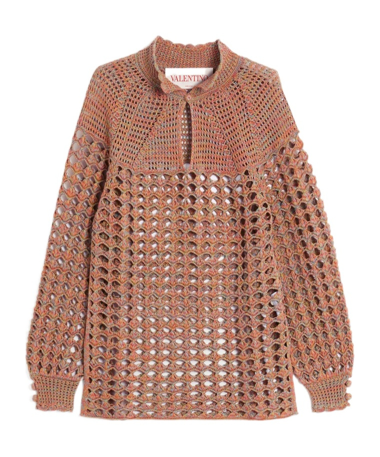 Valentino Openwork Sweater In Linen Blend In Brown