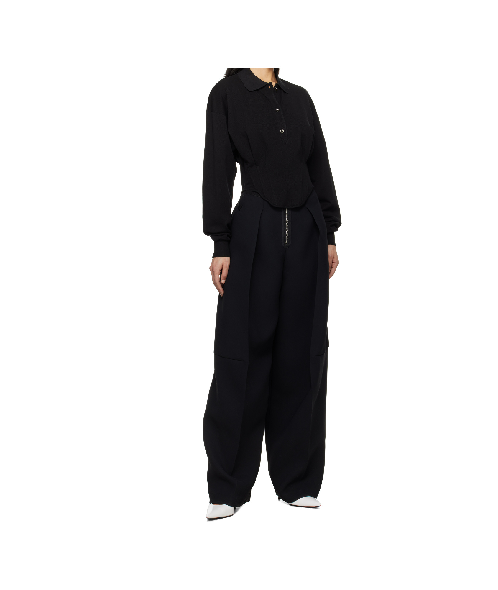 Mugler Long-sleeved Polo Shirt In Black