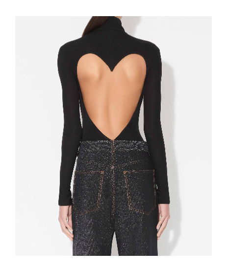 Alaïa Heart Jersey Bodysuit With Heart-shaped Back Neckline In Black