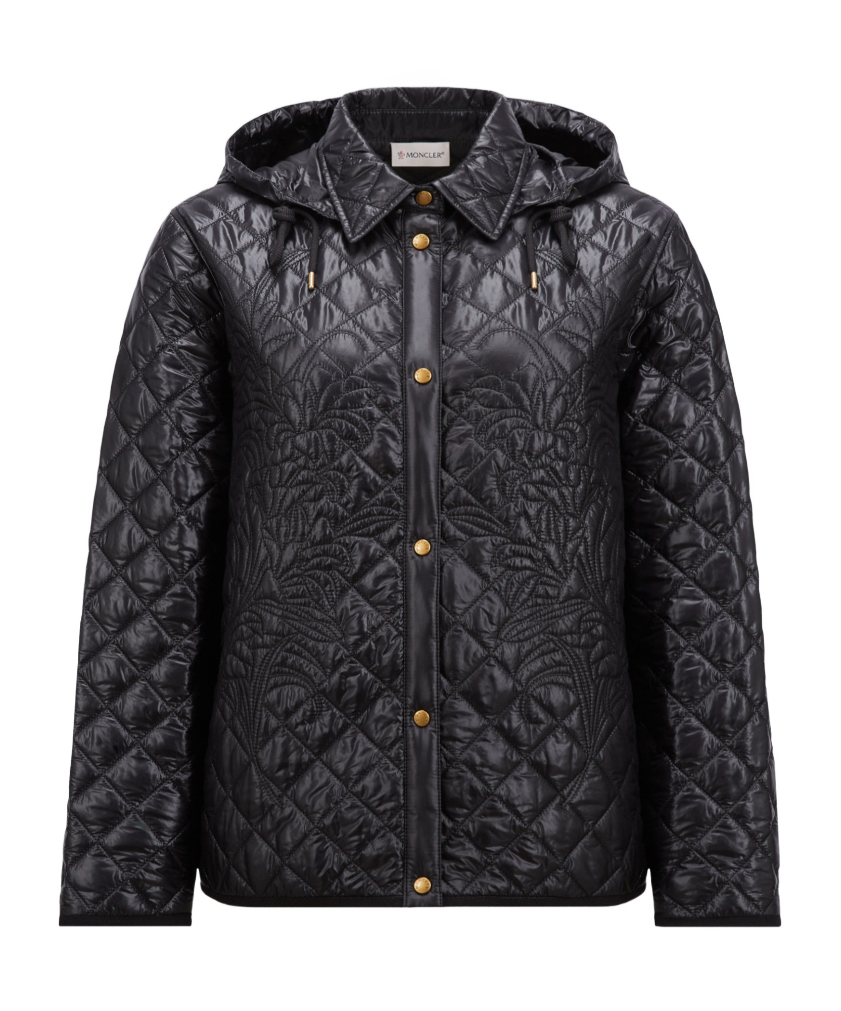 Moncler Floral-quilted Hooded Shirt Jacket In Black