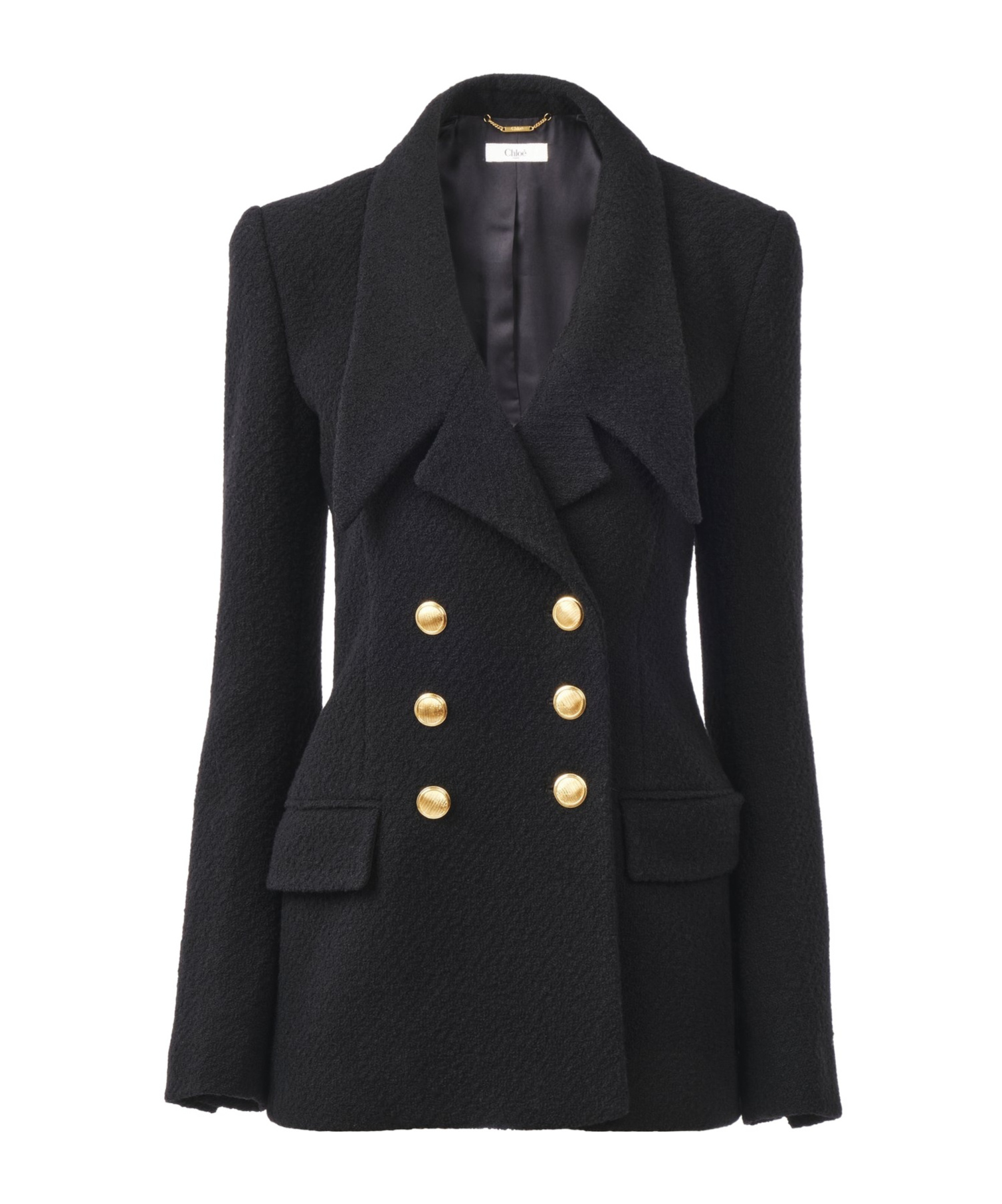 Chloé Cascade-lapel Double-breasted Boucle Jacket In Black