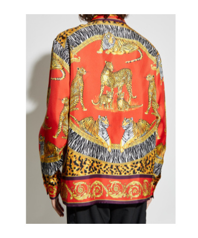 Versace Wild Cats Printed Silk Shirt In Orange