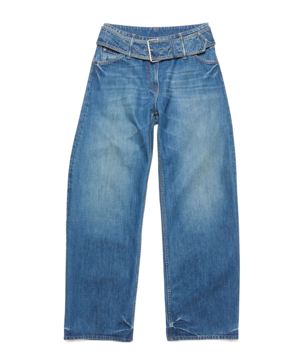 Acne Studios Belted Denim Trousers In Blue