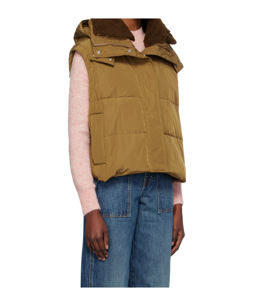 Yves Salomon Quilted Zipper Down Vest In Brown