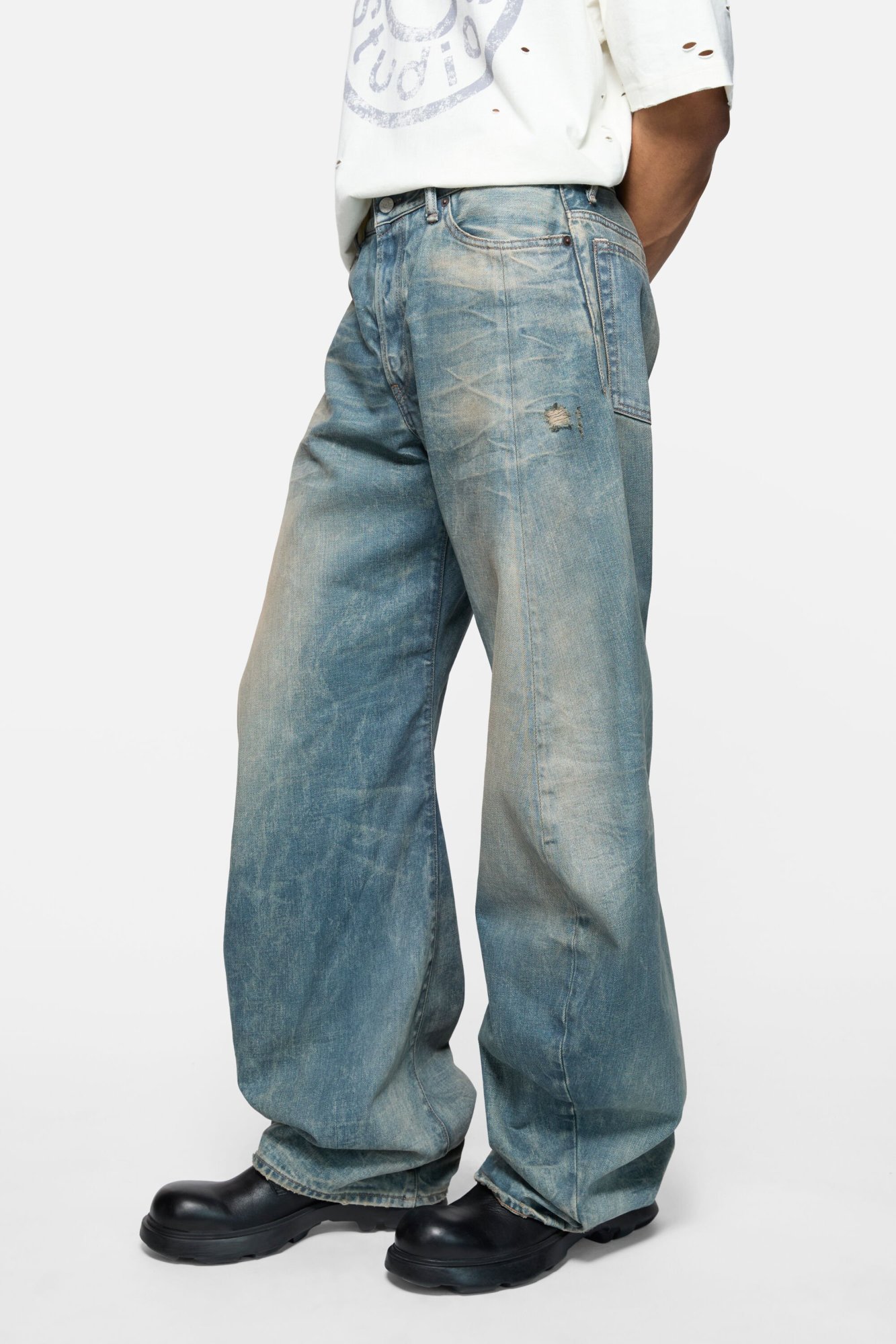 Acne Studios Distressed Denim Trousers In Blue