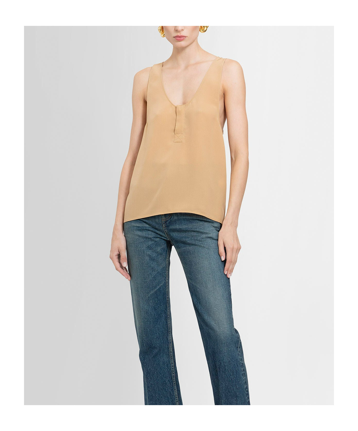 Saint Laurent Sleeveless Silk Top In Orange