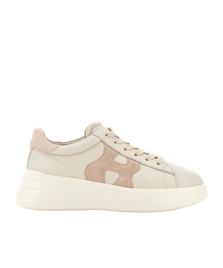 Hogan Leather Sneakers Rebel Panelled Platform Round Suede In White