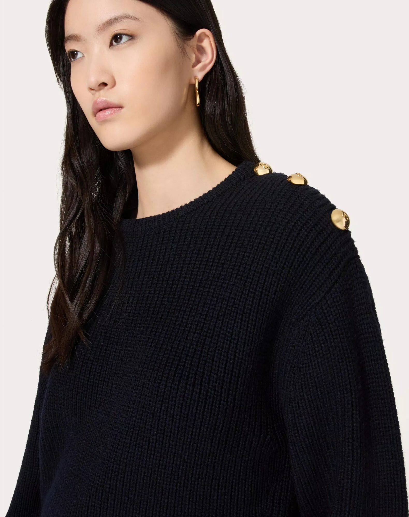 Valentino Buttoned Wool Jumper In Black