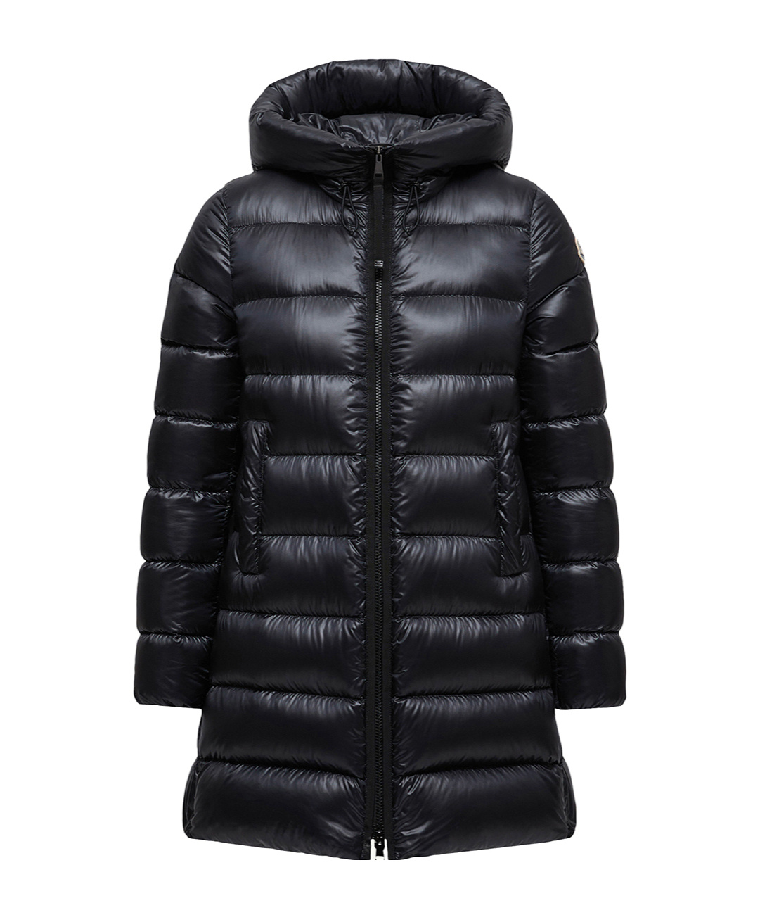 Moncler Suyenne Hooded Mid-length Down Jacket In Black