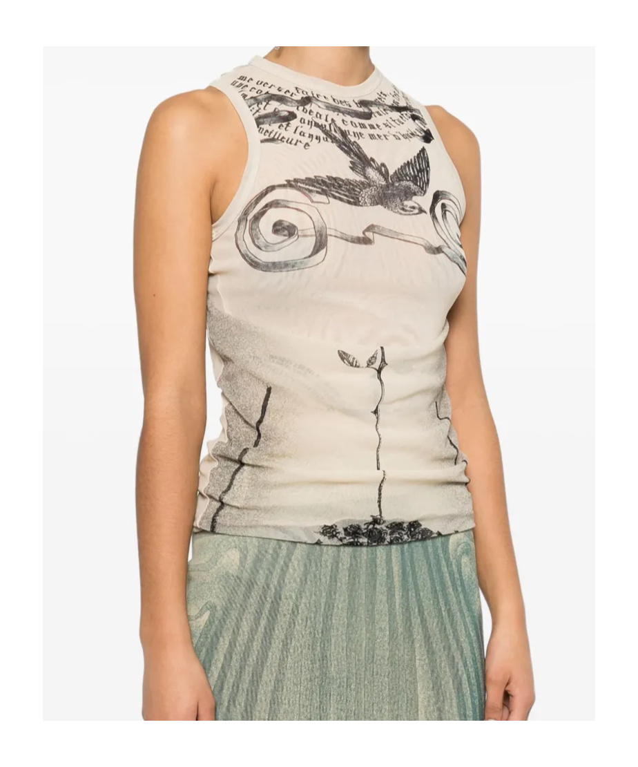Jean Paul Gaultier Tattoo Print Double Layer Mesh Tank In Nude