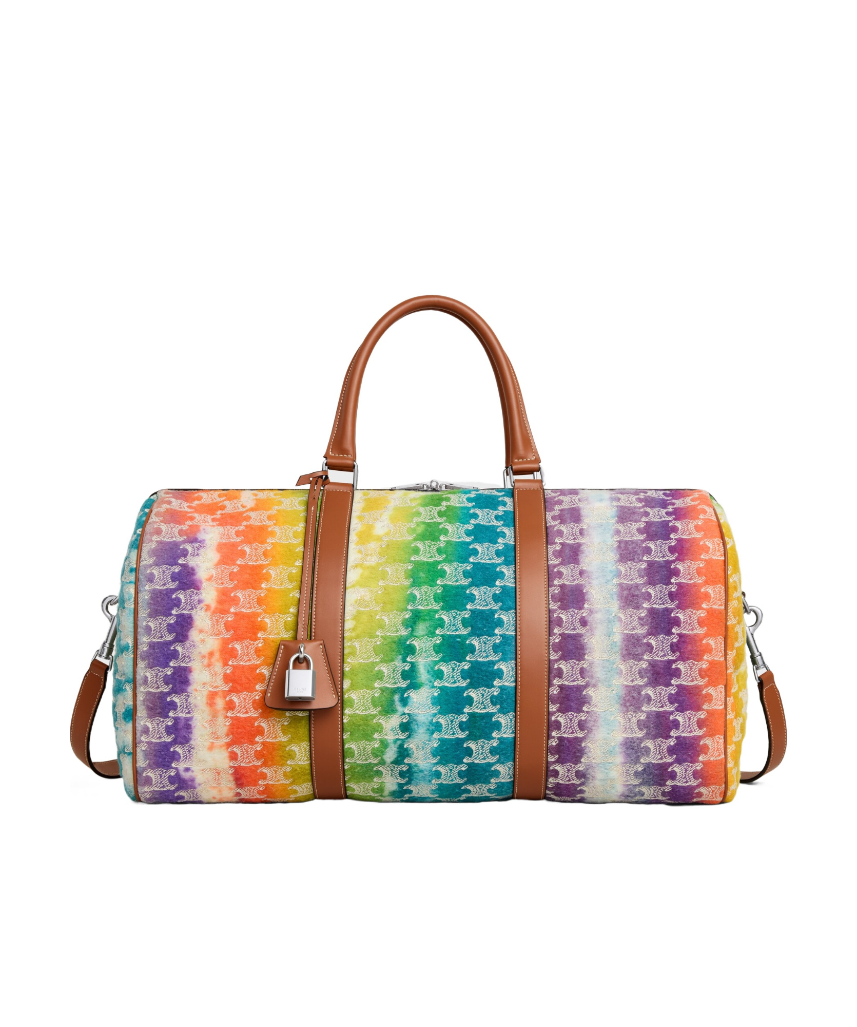 Celine Medium Travel Bag In Textile With Triomphe Embroideries And Calfskin In Multicolor