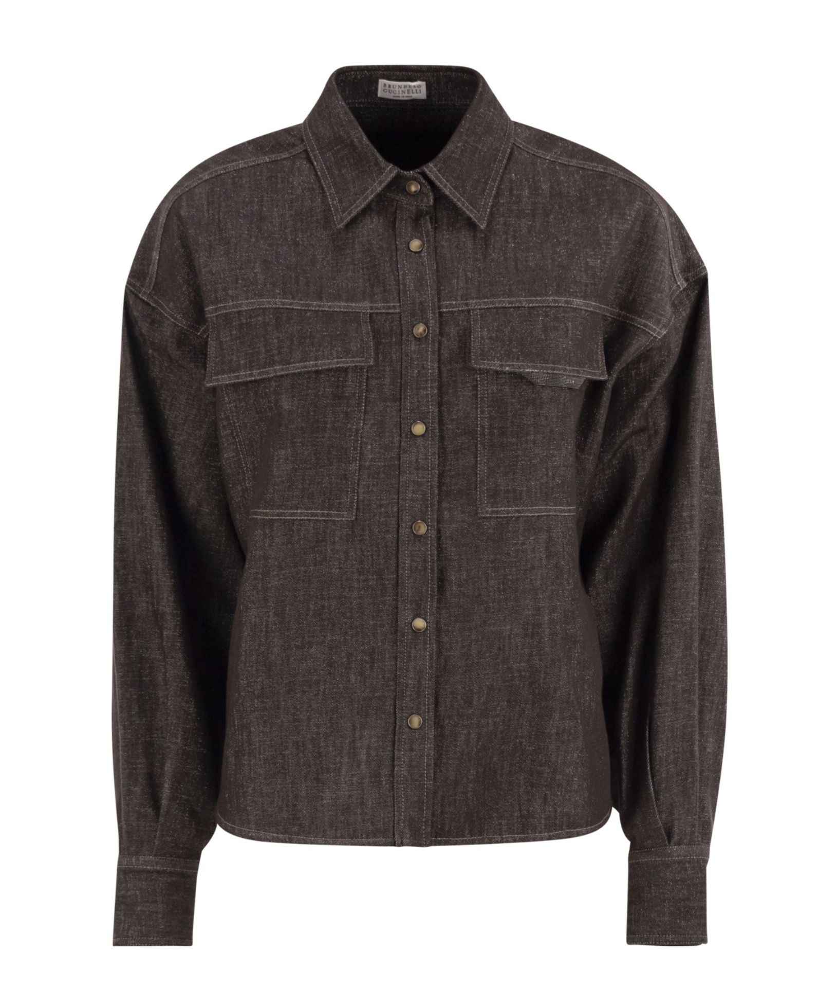 Brunello Cucinelli Long Sleeve Denim Shirt In Brown
