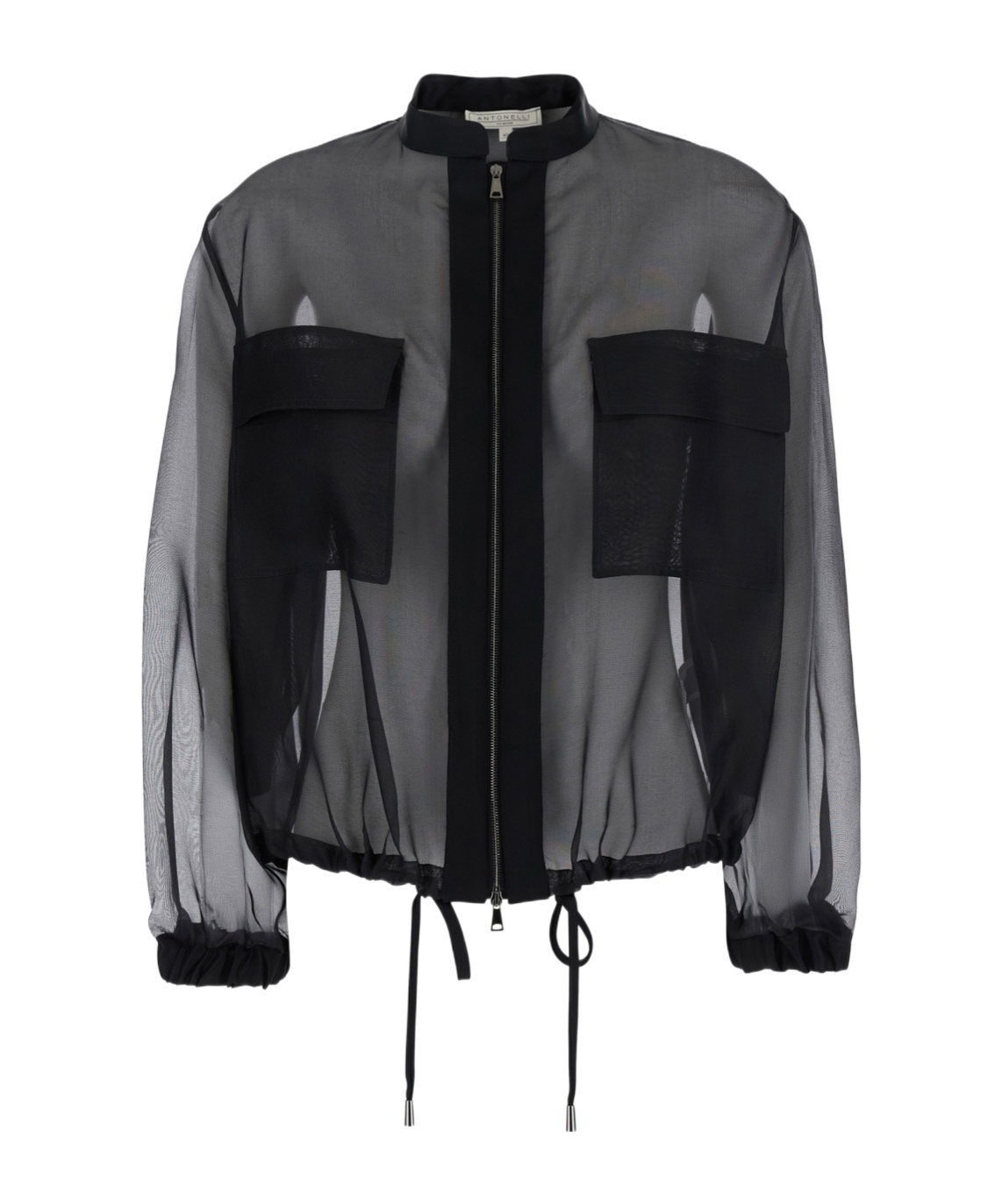 Antonelli Zaffiro Black Jacket With Puffed Sleeves And Drawstring Waist In Silk Woman In Black