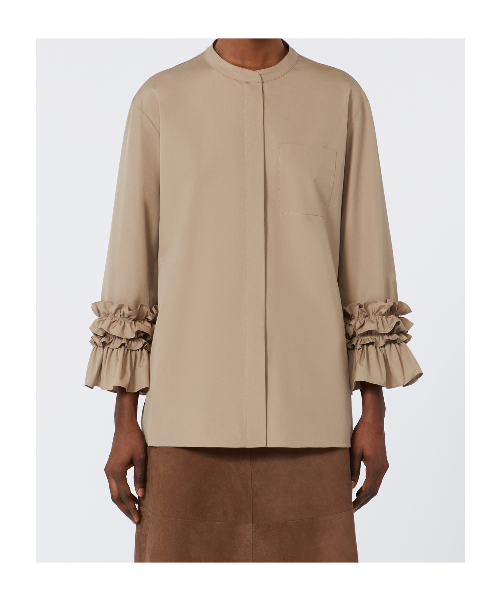 Max Mara Cotton Poplin Flared-sleeve Favola Shirt In Brown