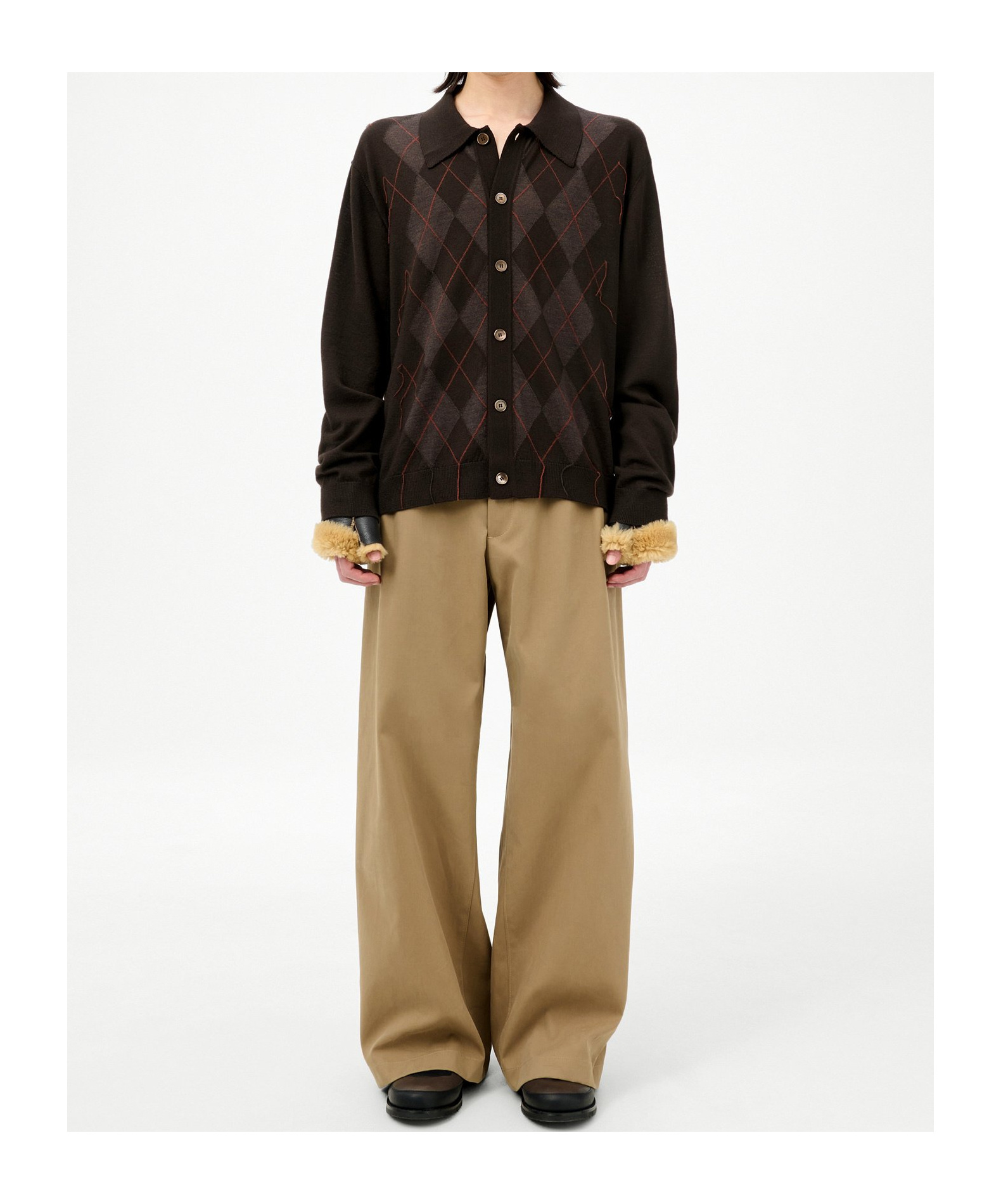 Our Legacy Mens Pub Argyle Evening Diamond-stitch Wool Polo Shirt In Brown