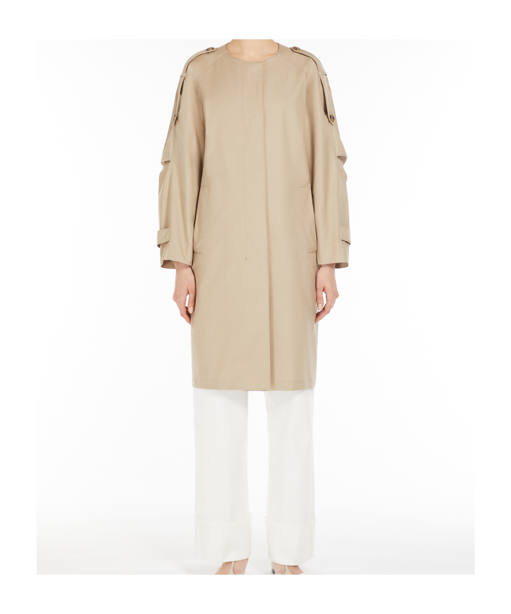 Shop Max Mara Water-repellent Cotton Midi Trench Coat In Nude