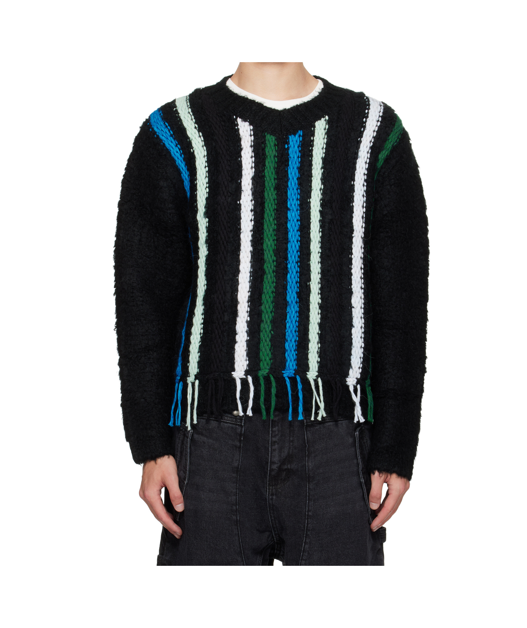 Andersson Bell Black V-neck Reverse Stripe Sweater In Black