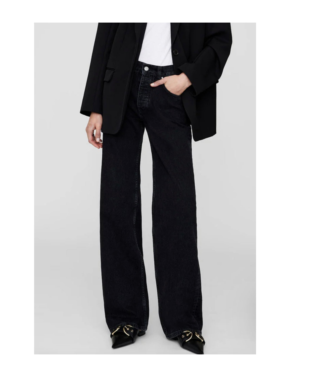 Shop Anine Bing Logo-patch Wide-leg Denim Jeans In Black