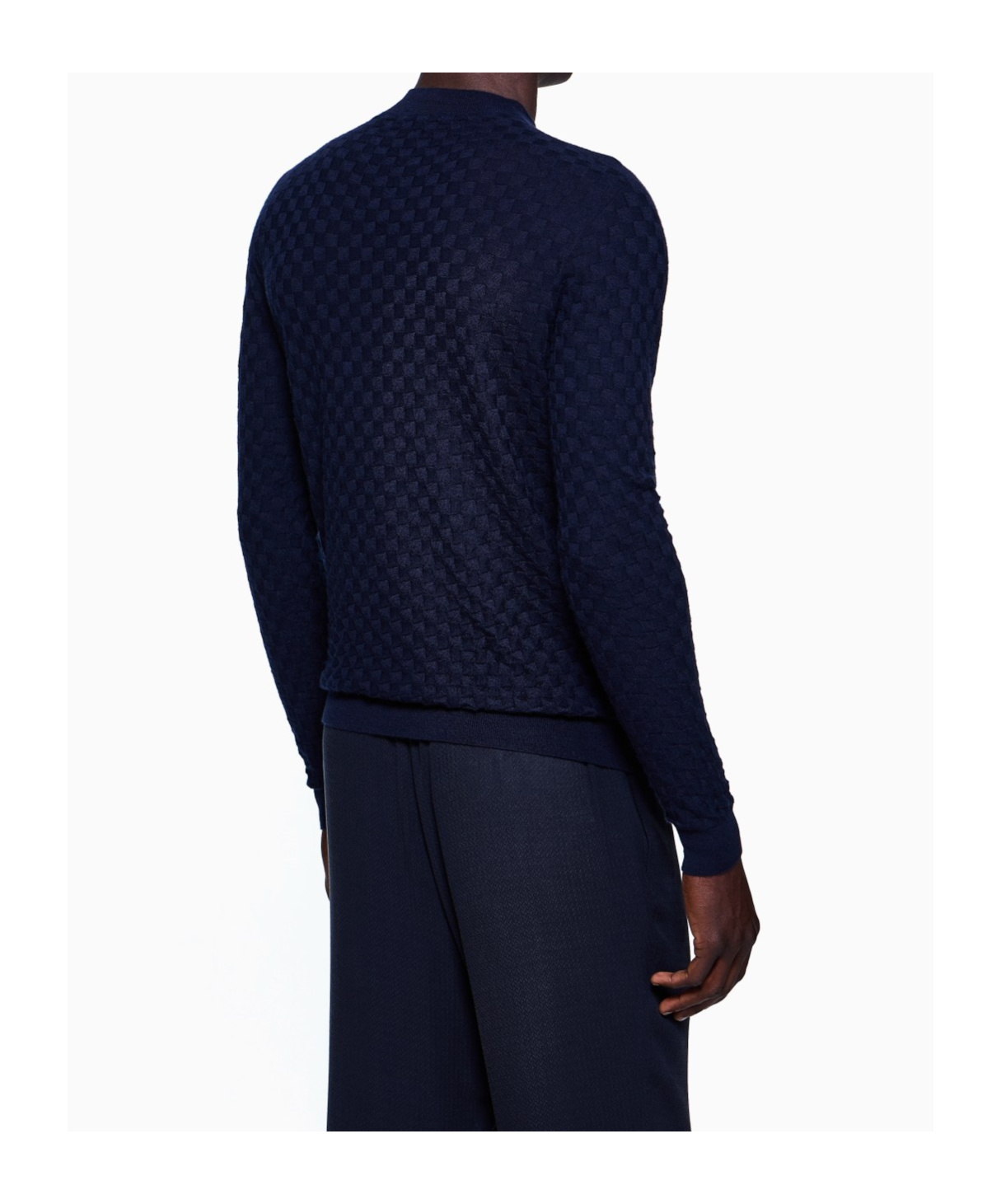 Giorgio Armani Cashmere Blend Crew Neck Sweater With Textured Pattern In Blue