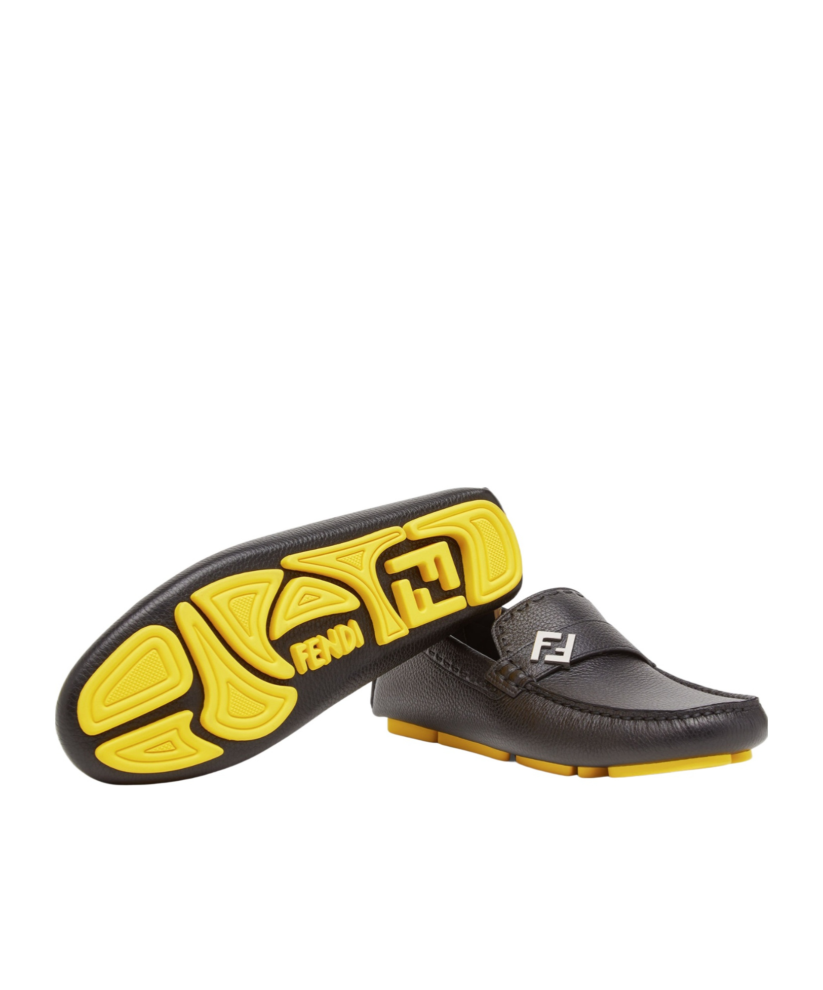 Fendi Ff Squared Leather Loafers In Black