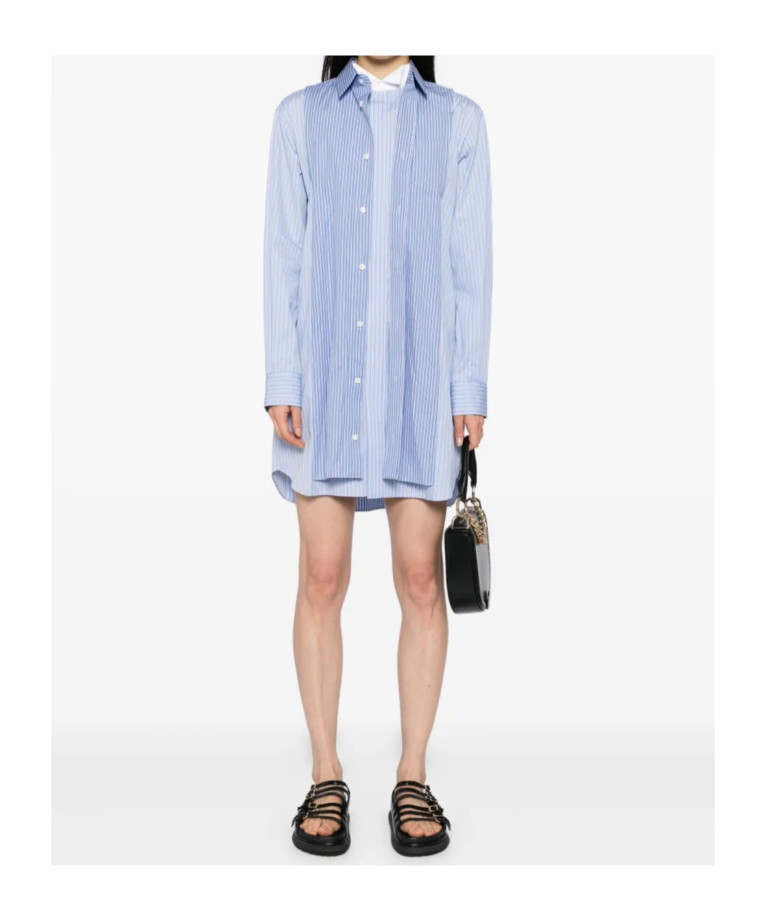 Sacai Striped Shirt Dress In Blue