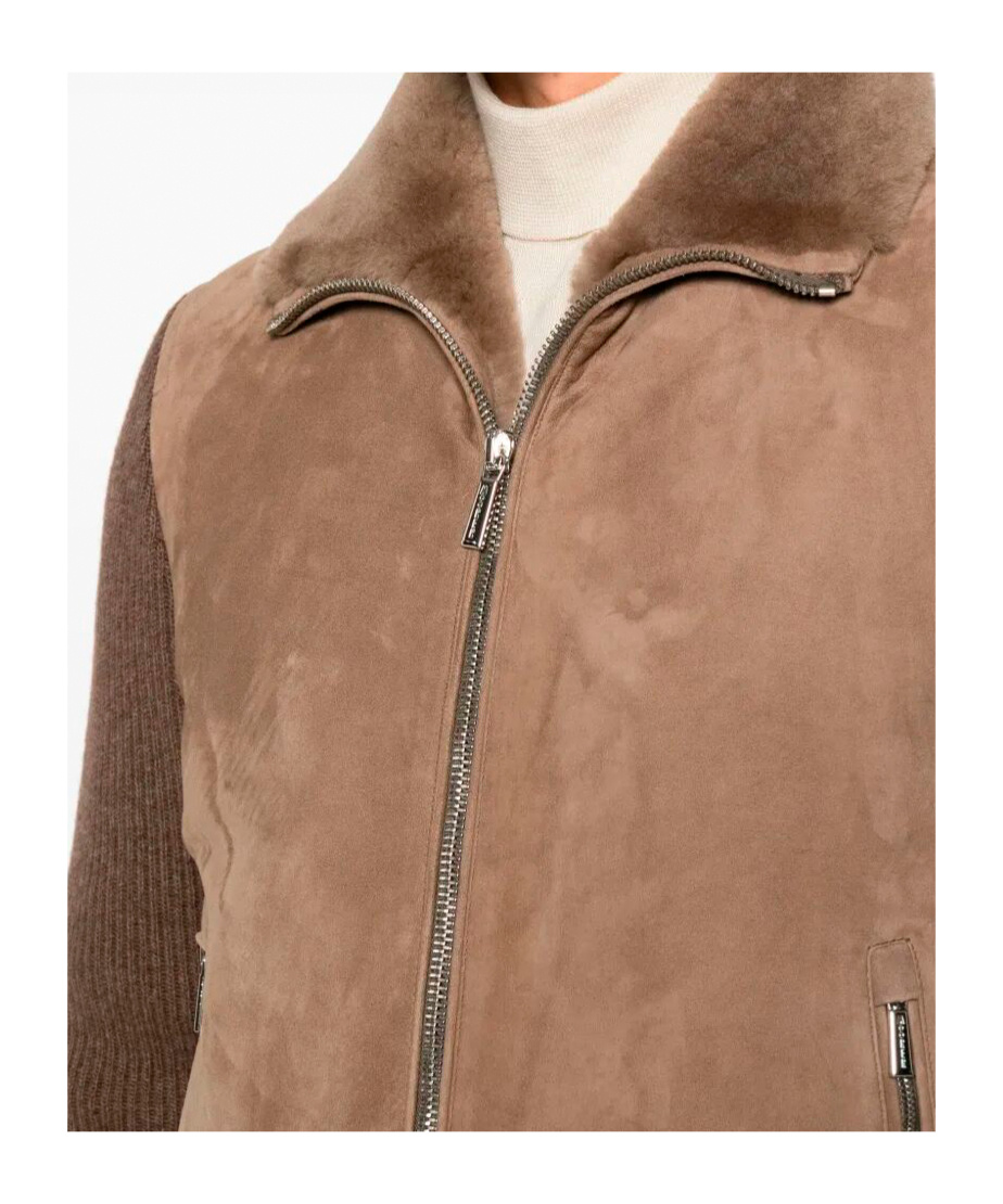 Moorer Shearling-down Campiglio Bomber Jacket In Brown